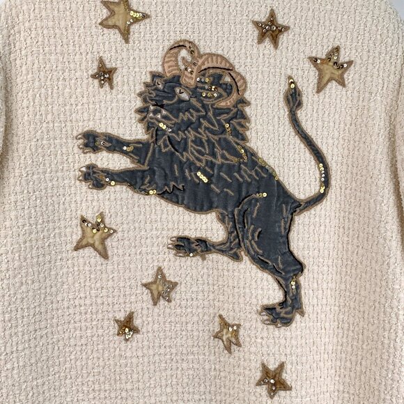 Gucci Beige Cotton Tweed Cardigan Jacket W/Sequined Lion Applique & Pockets Size - Picture 4 of 7
